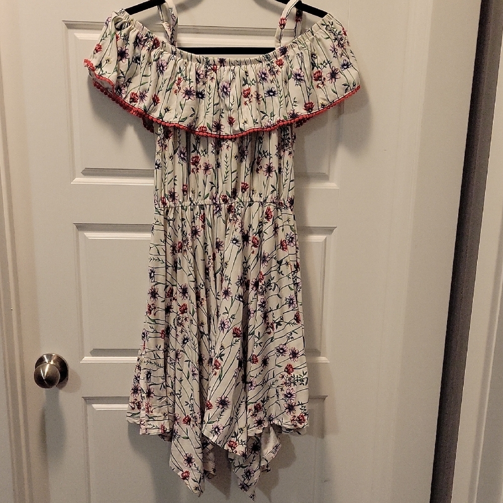 BCBG Pink and White Asymmetrical Ruffled Sundress